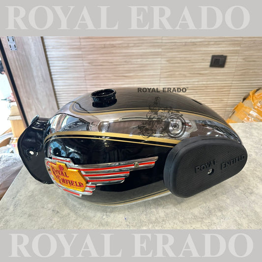 Royal Enfield tank old model tank 1962 vintage g2 style machismo tank with knee pad and monogram in black chrome&nbsp;