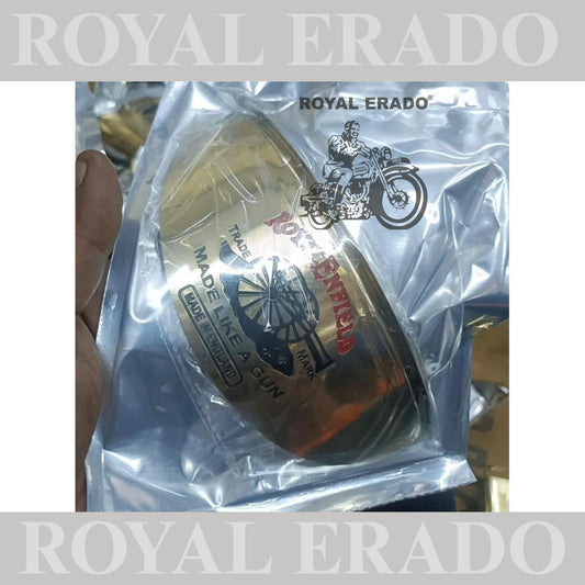 Royal Enfield Reborn Classic Electra Standard battalion brass head light shade with made like a gun logo in red and black color