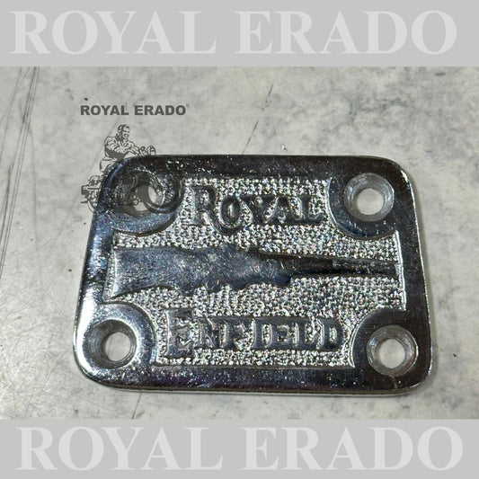Royal Enfield Classic Electra standard UCE twin spark model tappet plate with gun logo in aluminum chrome