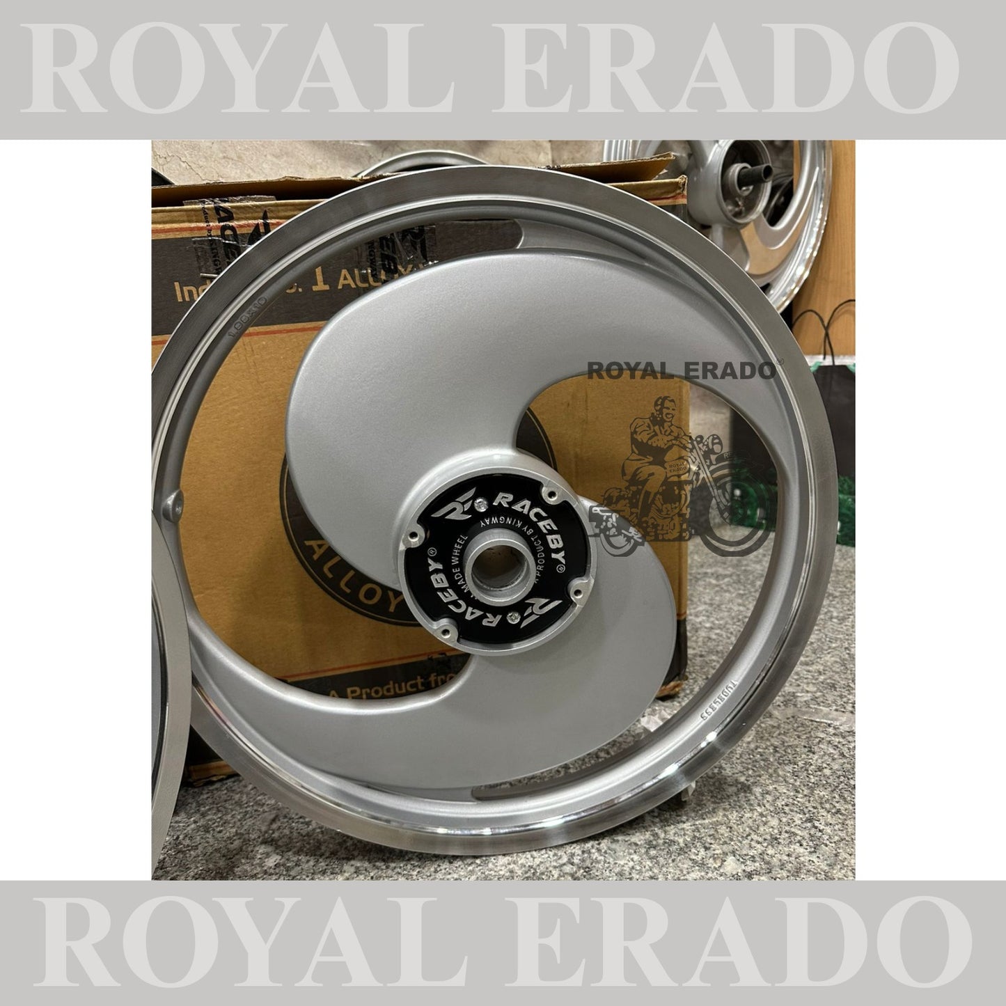 Kingway Raceby Royal Enfield Electra and Standard abs alloy wheel 2S spoke big S alloy wheel silver color.