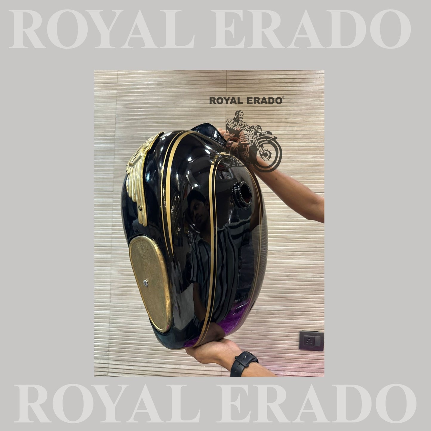Royal Enfield vintage style tank 1962 g2 model tank for Royal Enfield Classic Electra or Standard in black with brass knee pad  brass monogram