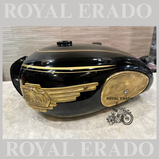 Royal Enfield vintage style tank 1962 g2 model tank for Royal Enfield Classic Electra or Standard in black with brass knee pad  brass monogram