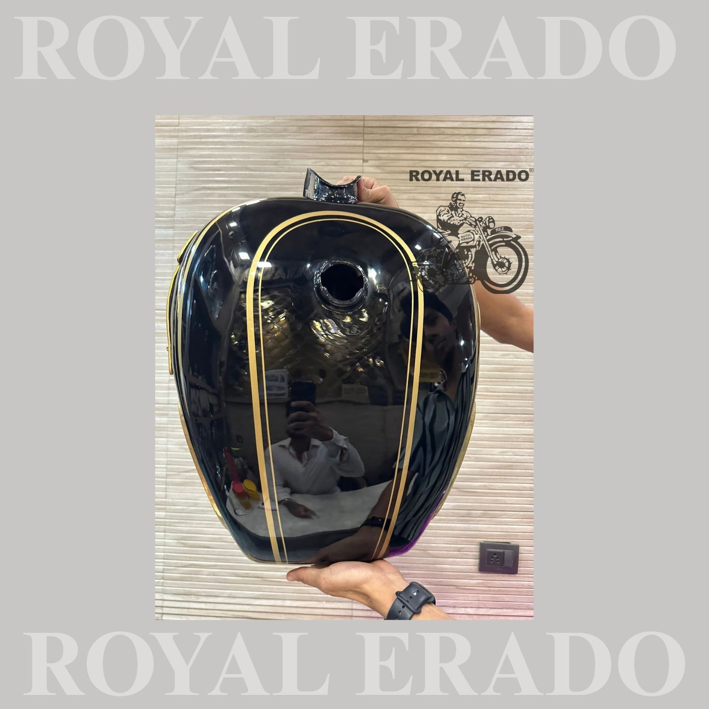 Royal Enfield vintage style tank 1962 g2 model tank for Royal Enfield Classic Electra or Standard in black with brass knee pad  brass monogram