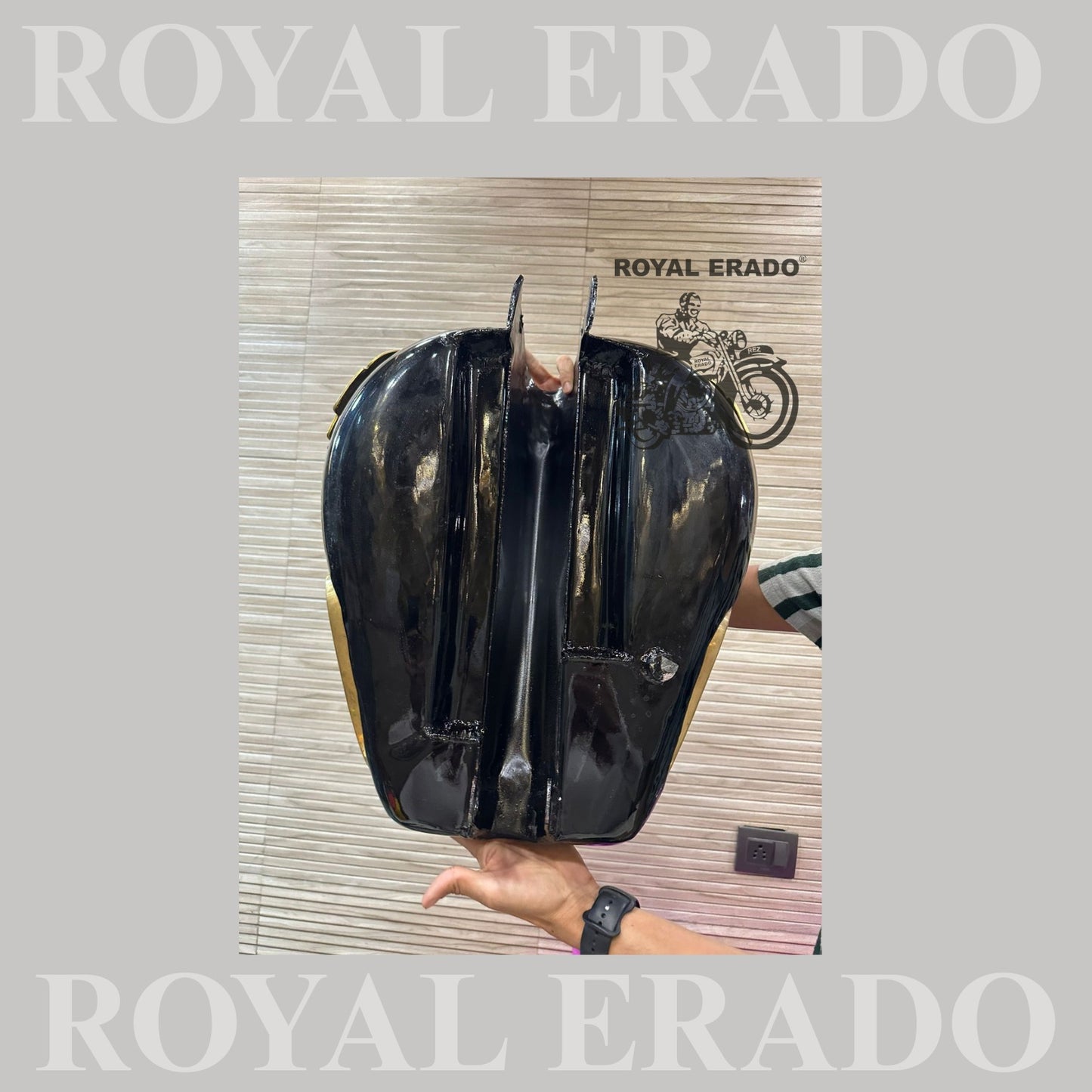 Royal Enfield vintage style tank 1962 g2 model tank for Royal Enfield Classic Electra or Standard in black with brass knee pad  brass monogram