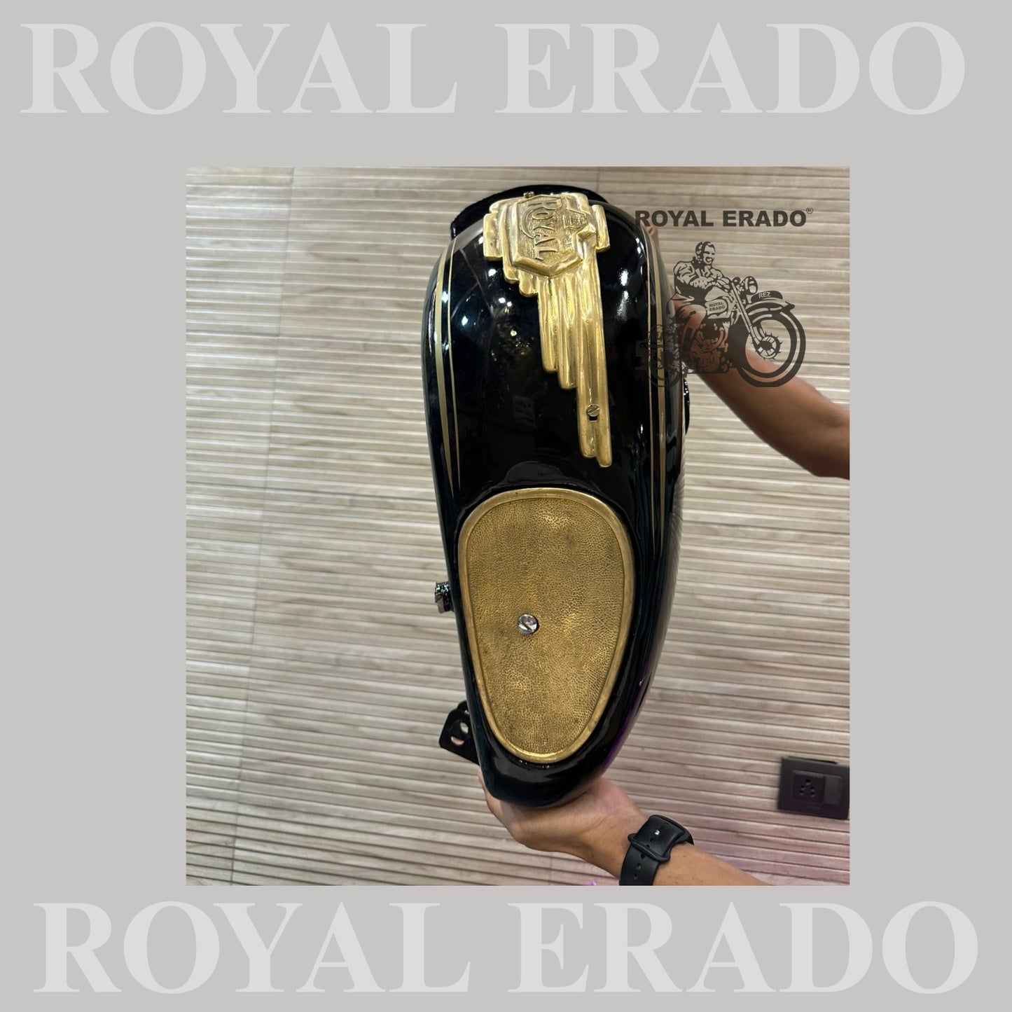 Royal Enfield vintage style tank 1962 g2 model tank for Royal Enfield Classic Electra or Standard in black with brass knee pad  brass monogram