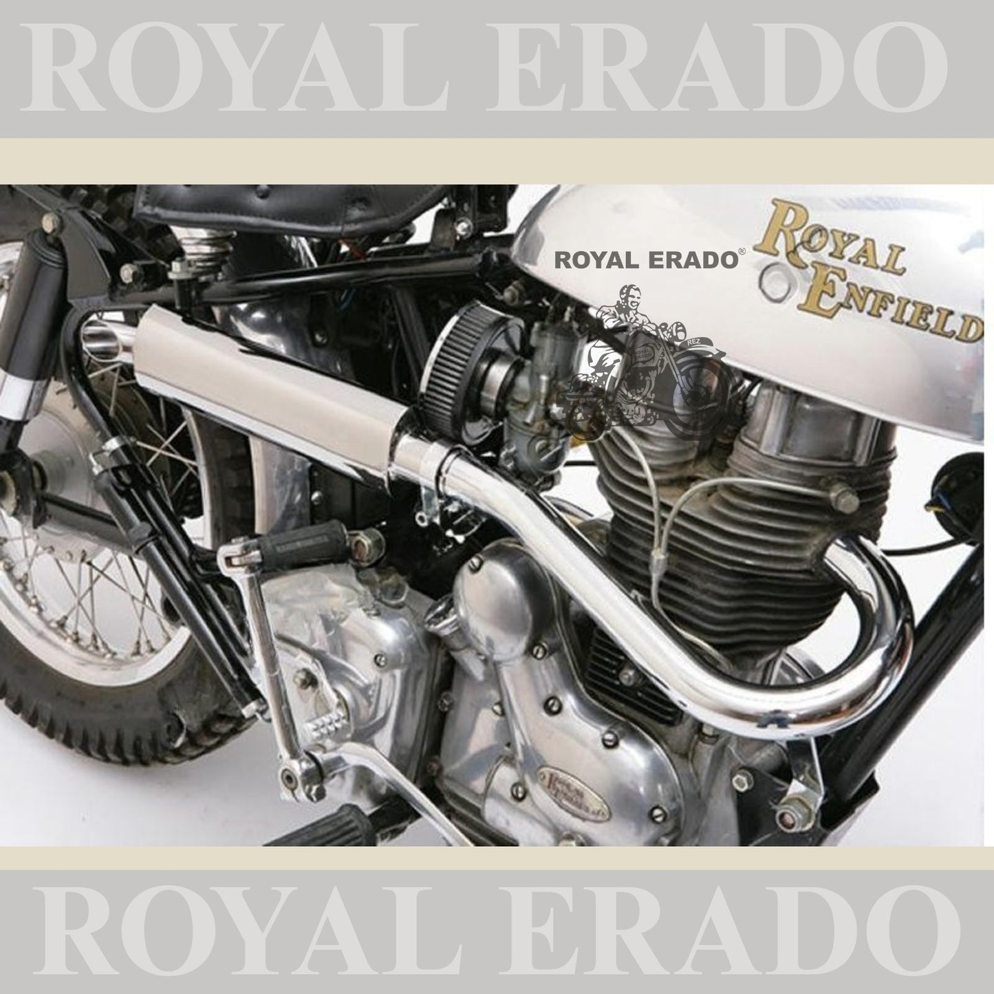Royal Enfield vintage g2 style trials silencer in chrome