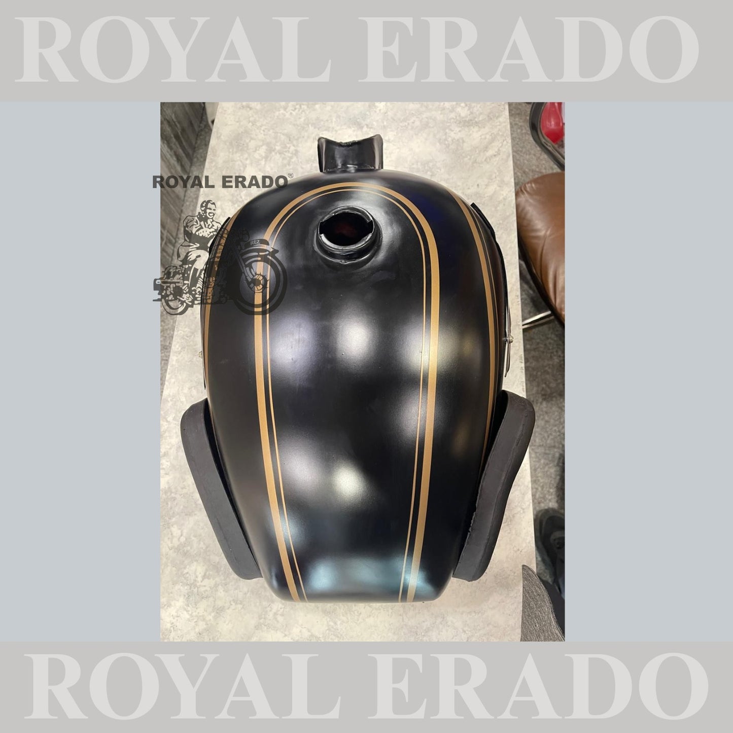 Royal Enfield Classic Electra Standard vintage g2 old 1962 model tank in matt black with monogram  knee pads