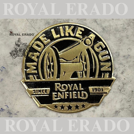Royal Enfield made like a gun golden sticker for tool box , air filter box , battery cover sticker 2 peace's for Reborn Classic Electra Standard Battalion and vintage 1962 g2 model Royal Enfield