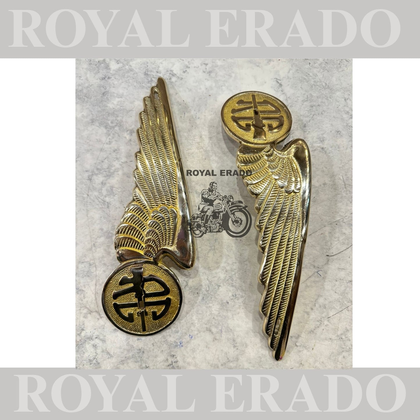 Royal Enfield RE gun wing monogram in brass tank monogram ,  Custom bobber Royal Enfield wing monograms