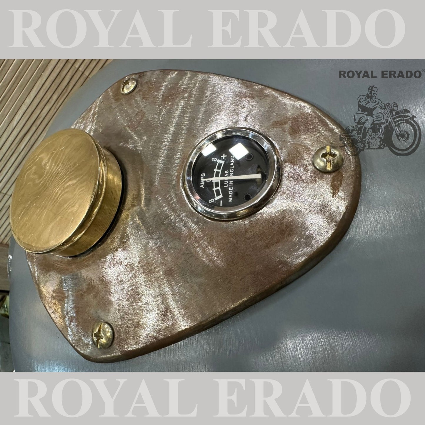 Royal Enfield vintage g2 style 1962 model bobber tank for Classic Electra and Standard With brass tank cap and meter plate with amp meter Enfield knee pads  side brass plate for Enfield badging