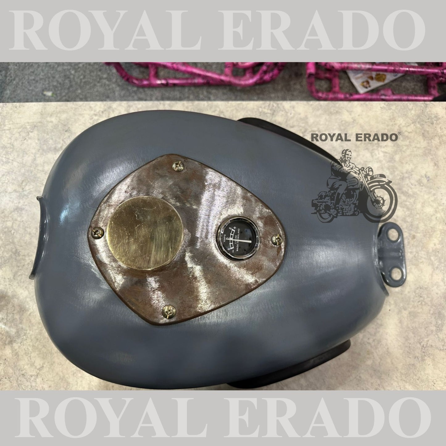 Royal Enfield vintage g2 style 1962 model bobber tank for Classic Electra and Standard With brass tank cap and meter plate with amp meter Enfield knee pads  side brass plate for Enfield badging
