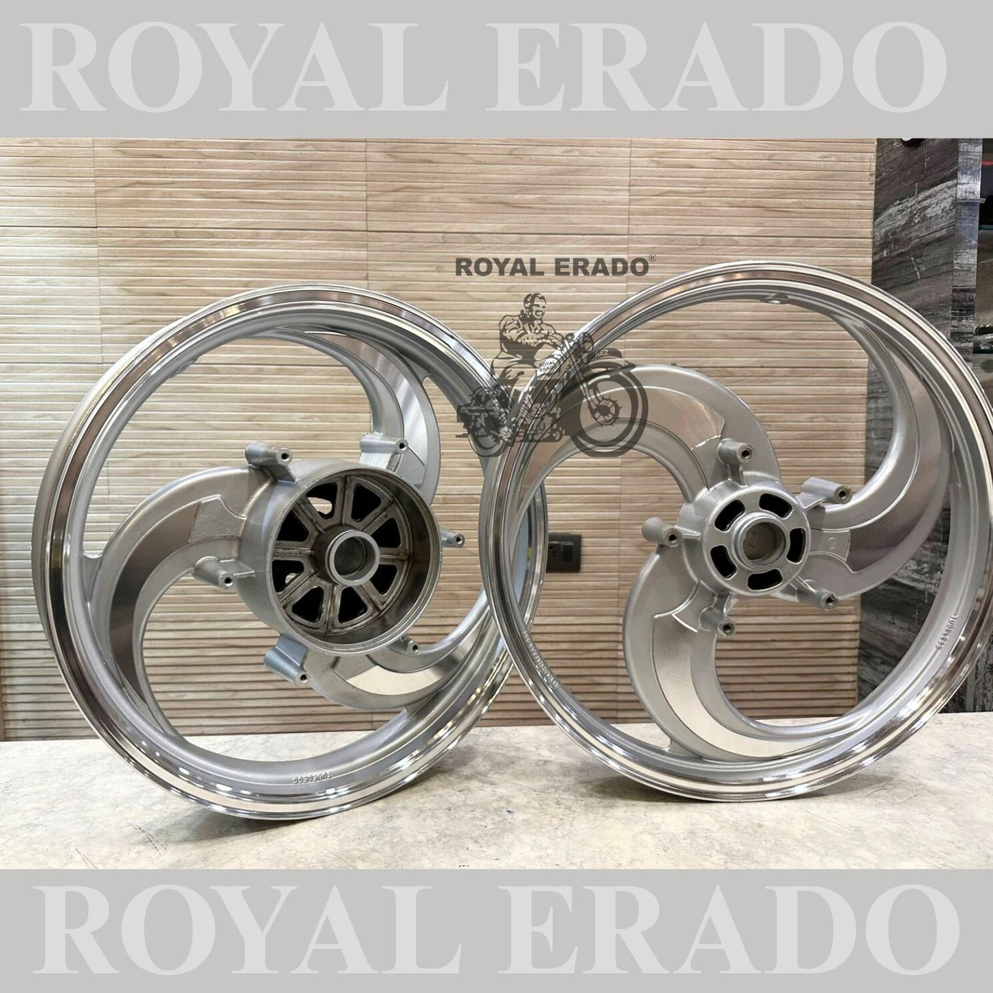 Raceby / kingway 3 spoke Talwar silver alloy wheel for Royal Enfield Reborn Classic and Standard Battalion single disc