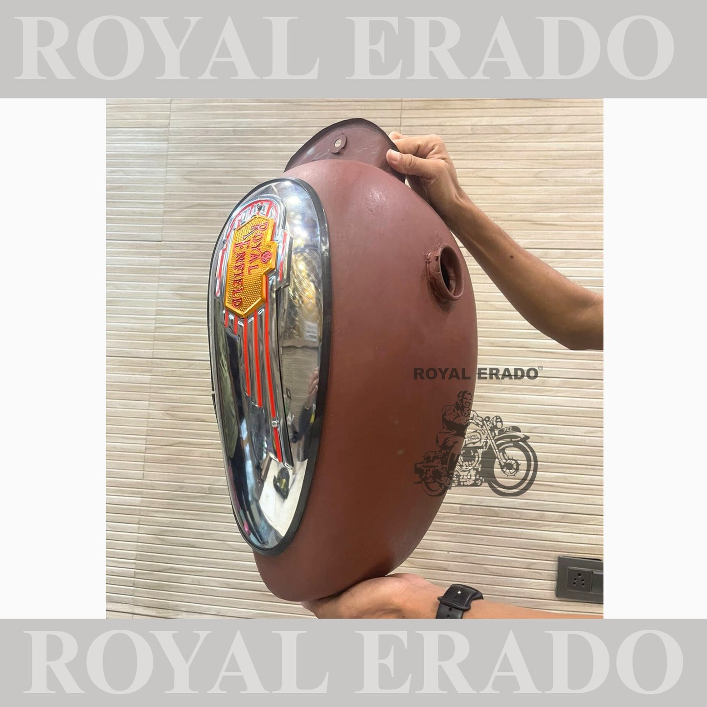 Royal Enfield 14 litters raw tank with side chrome plates and monograms for Royal Enfield Classic Electra or Standard vintage g2 old 1962 model