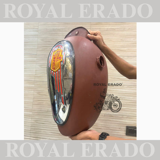 Royal Enfield 14 litters raw tank with side chrome plates and monograms for Royal Enfield Classic Electra or Standard vintage g2 old 1962 model