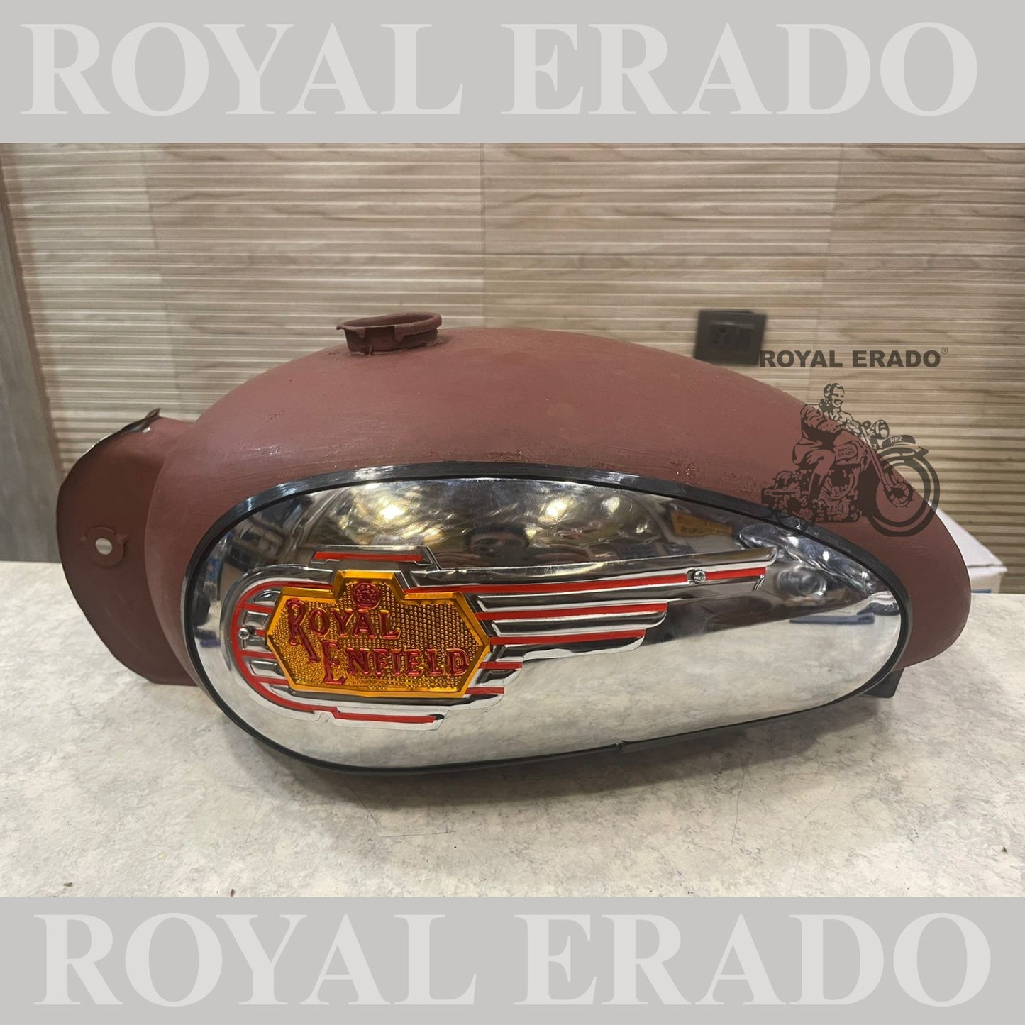 Royal Enfield 14 litters raw tank with side chrome plates and monograms for Royal Enfield Classic Electra or Standard vintage g2 old 1962 model