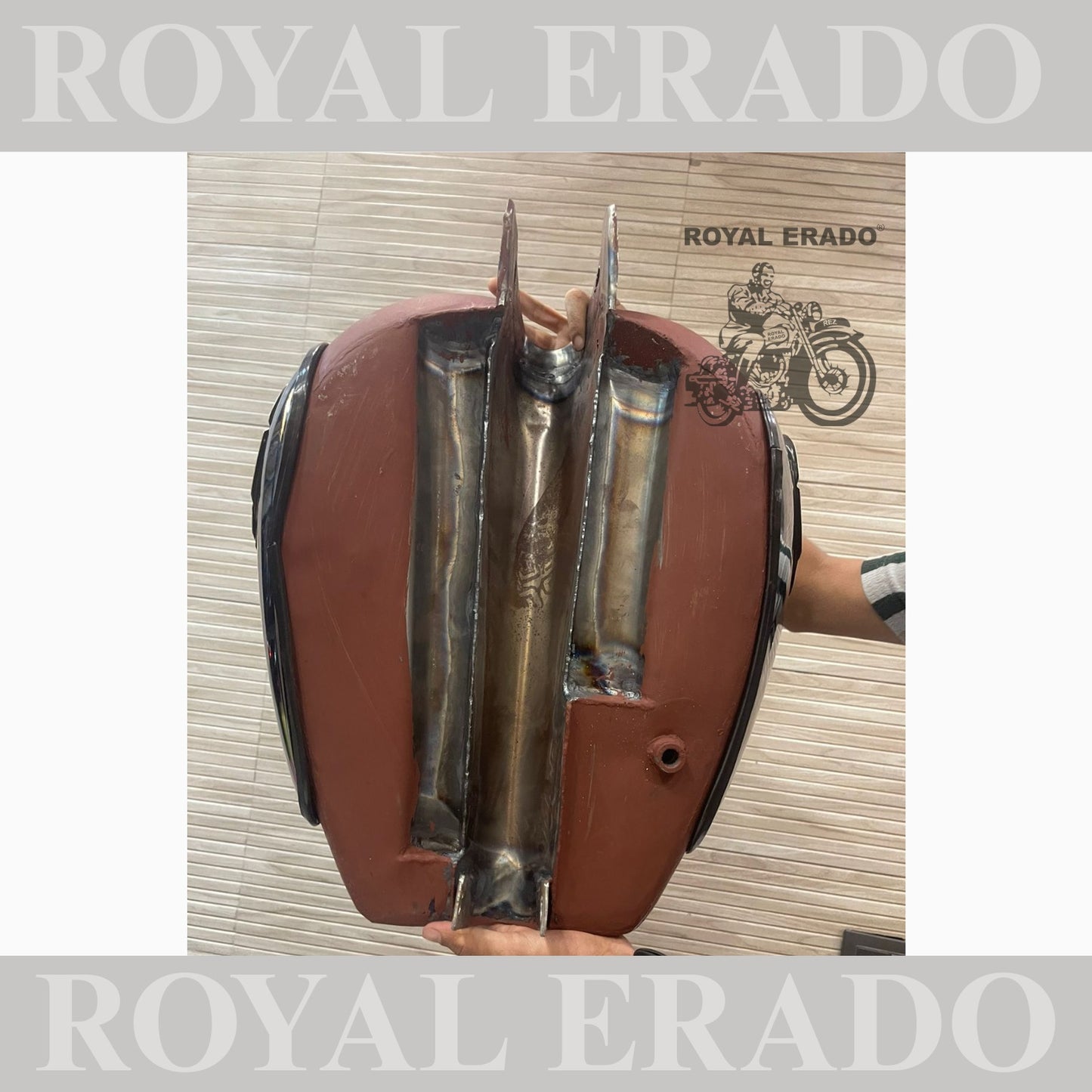 Royal Enfield 14 litters raw tank with side chrome plates and monograms for Royal Enfield Classic Electra or Standard vintage g2 old 1962 model