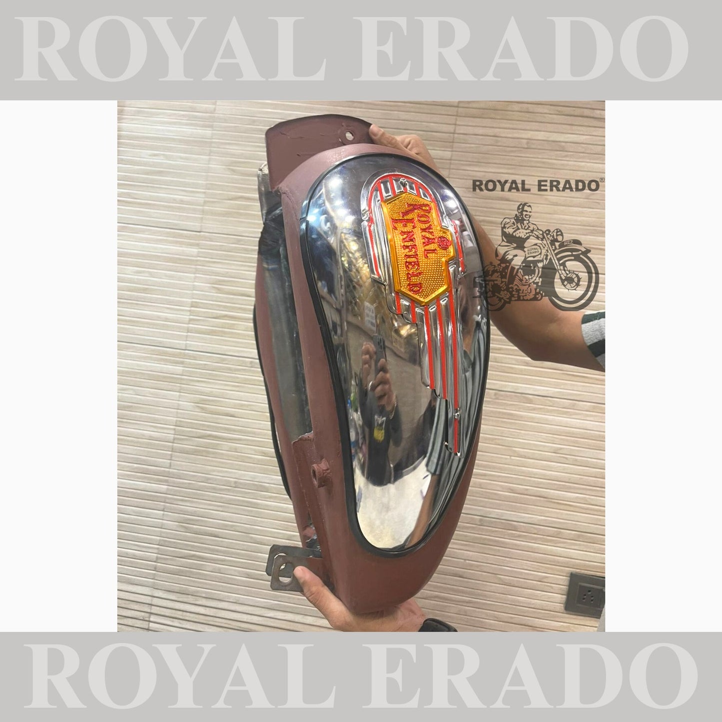 Royal Enfield 18 to 20 litters raw tank with side chrome plates and monograms for Royal Enfield Classic Electra or Standard vintage g2 old 1962 model