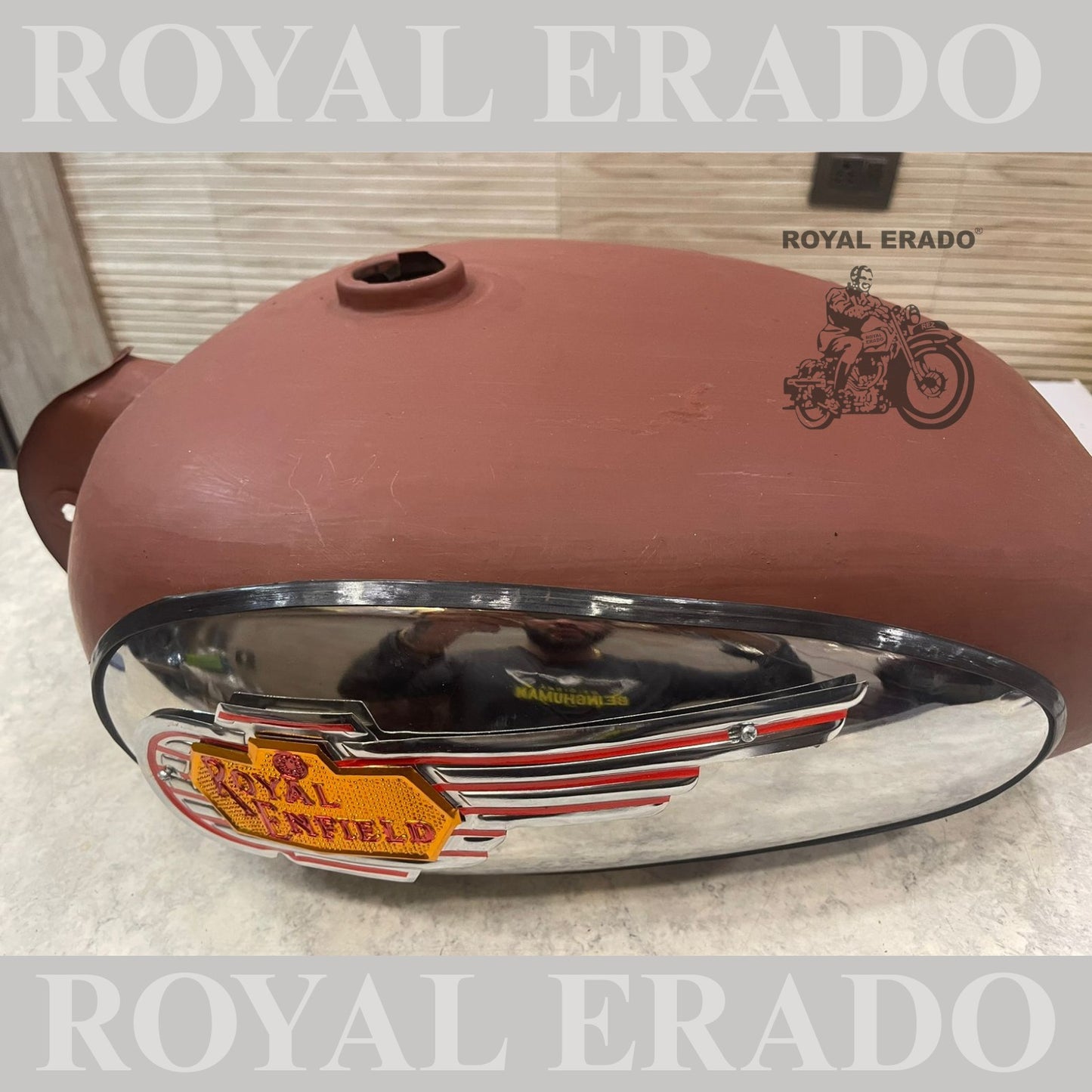 Royal Enfield 18 to 20 litters raw tank with side chrome plates and monograms for Royal Enfield Classic Electra or Standard vintage g2 old 1962 model