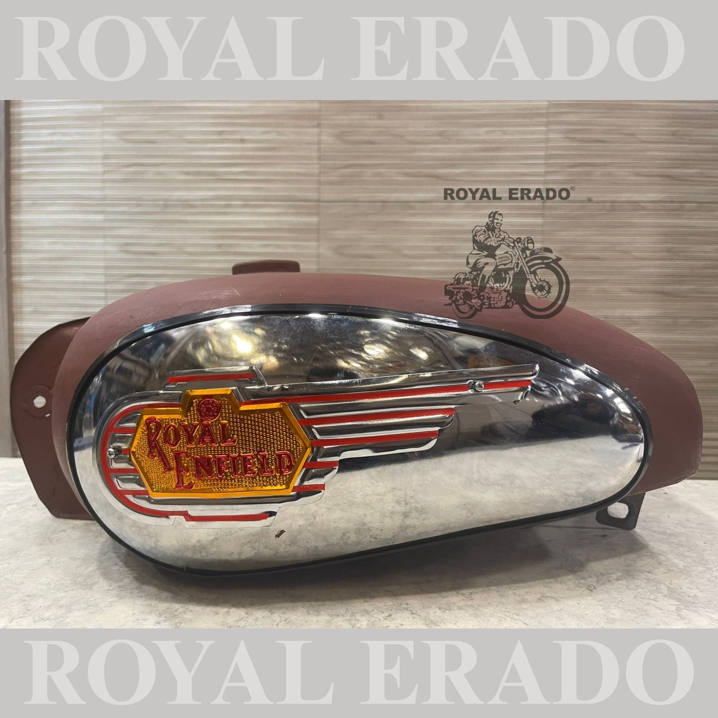 Royal Enfield 18 to 20 litters raw tank with side chrome plates and monograms for Royal Enfield Classic Electra or Standard vintage g2 old 1962 model