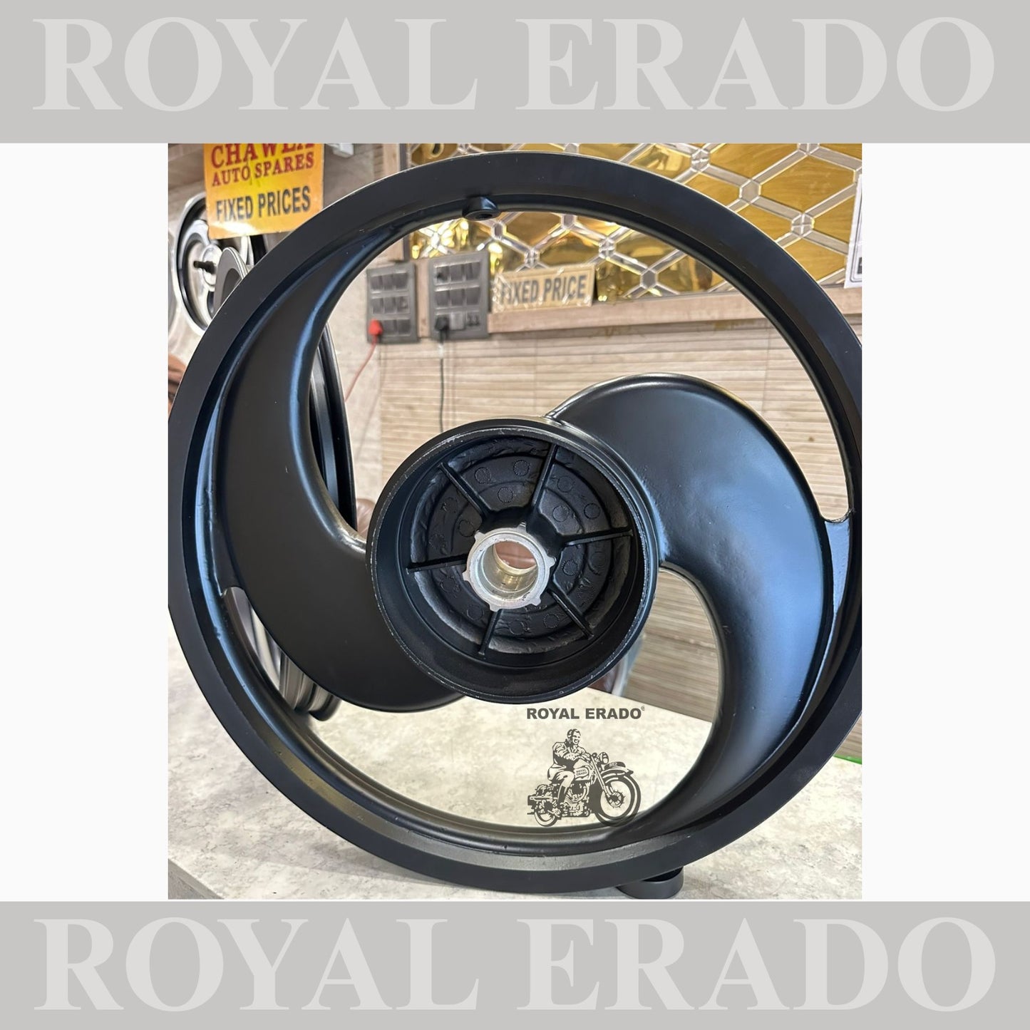 Pajero big S 2 spoke and 2s alloy wheel in black for Royal Enfield Electra and Standard abs