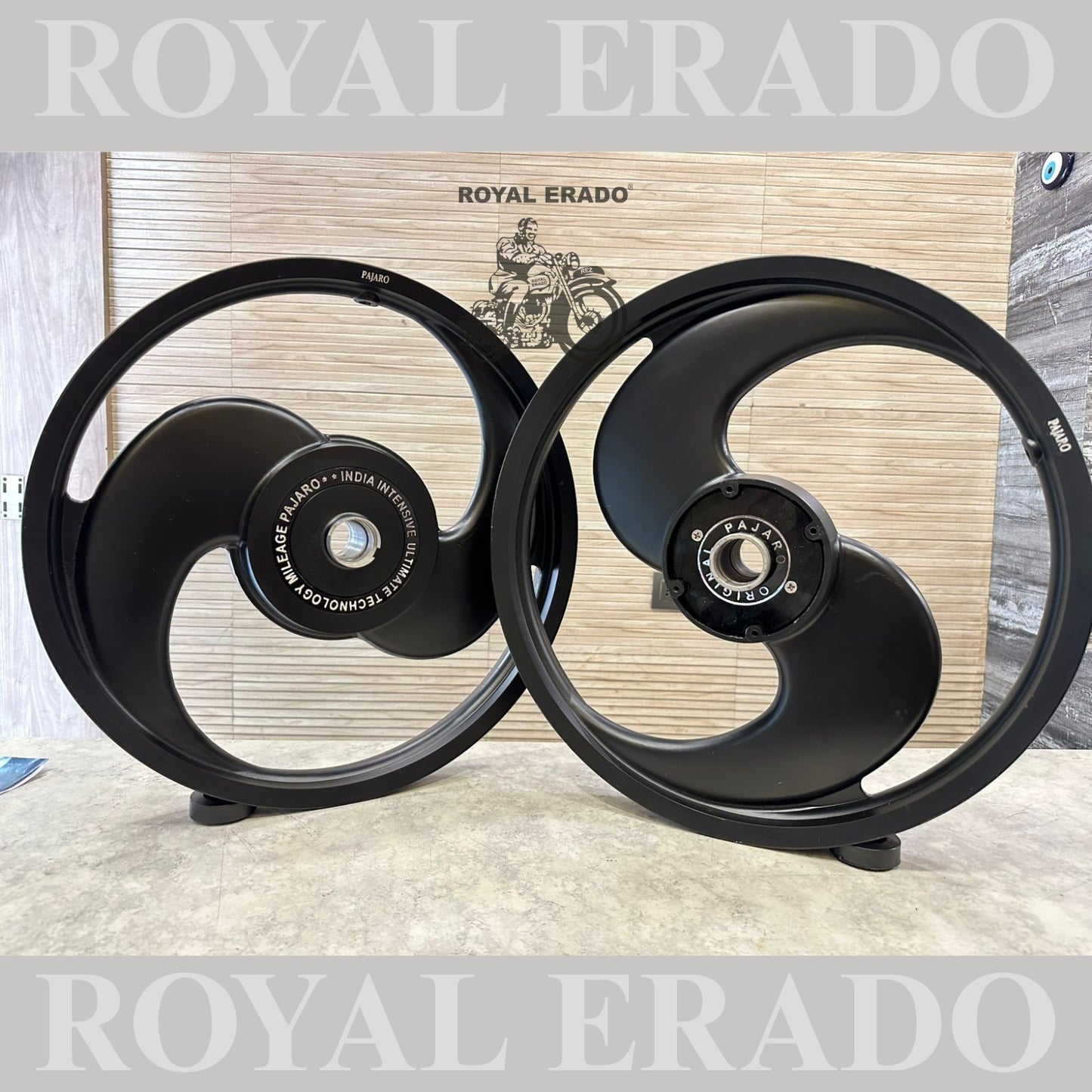 Pajero big S 2 spoke and 2s alloy wheel in black for Royal Enfield Electra and Standard abs