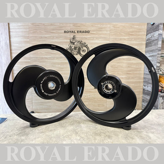 Pajero big S 2 spoke and 2s alloy wheel in black for Royal Enfield Electra and Standard abs