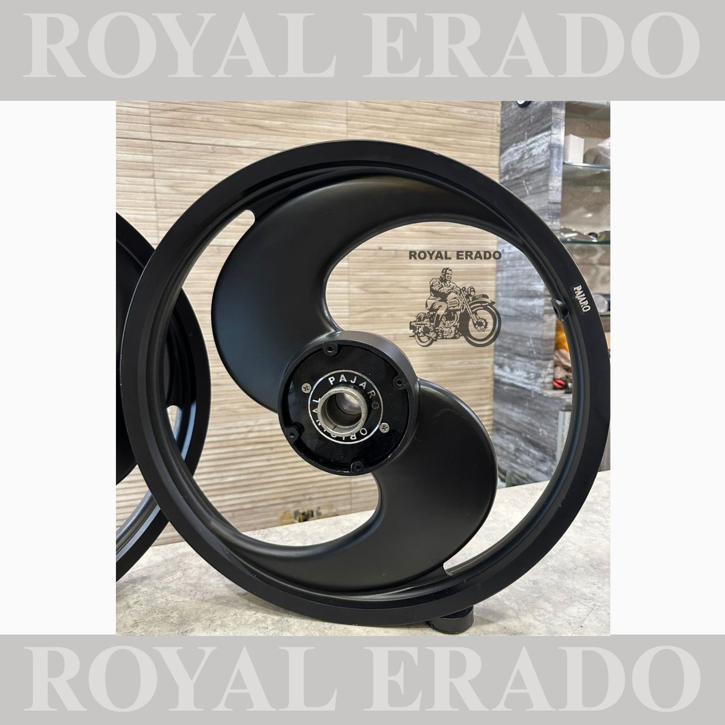 Pajero big S 2 spoke and 2s alloy wheel in black for Royal Enfield Electra and Standard abs