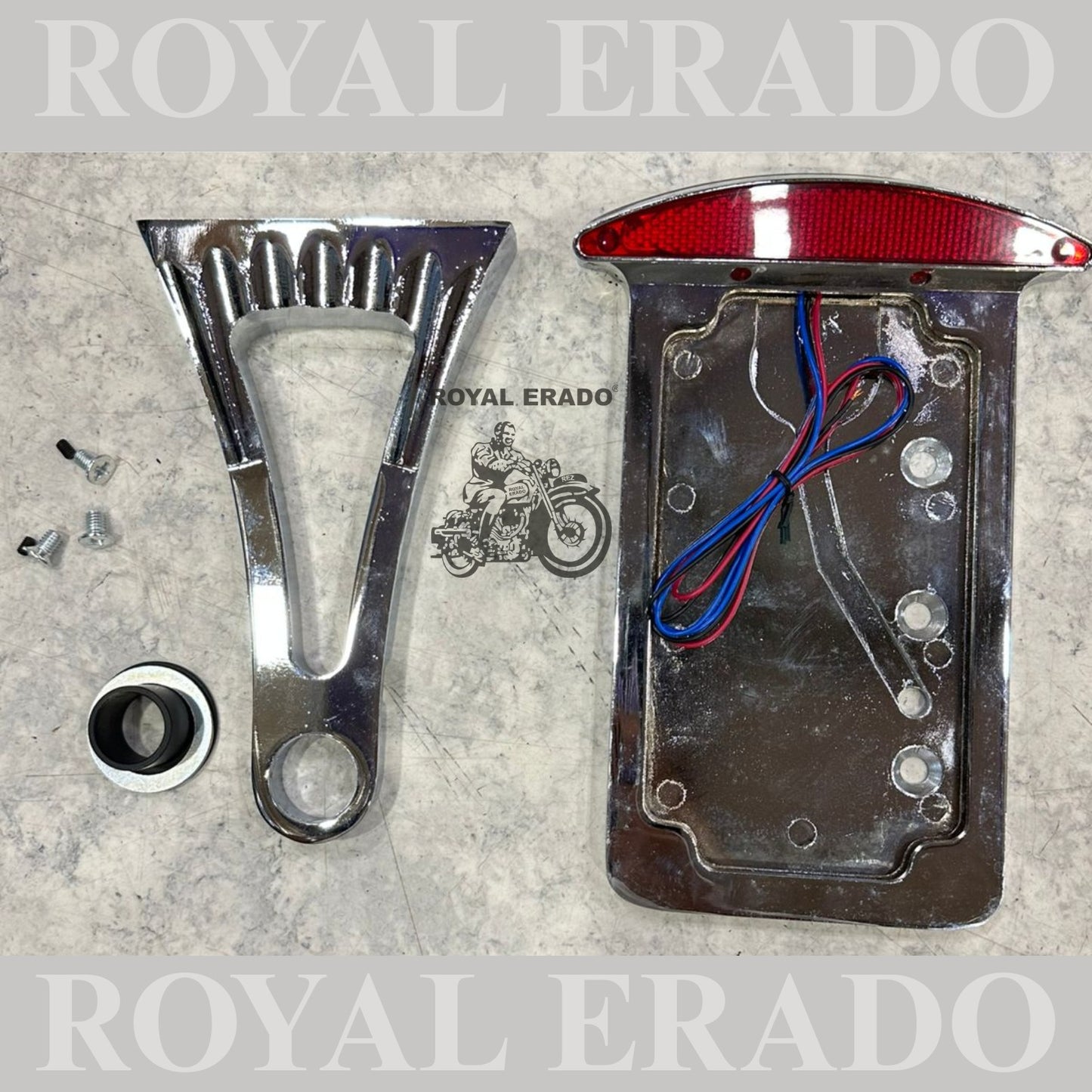 Royal Enfield Harley Davidson side shocker number plate in chrome with tail light for Reborn Classic Electra Standard Battalion Hunter Supper Meteor.