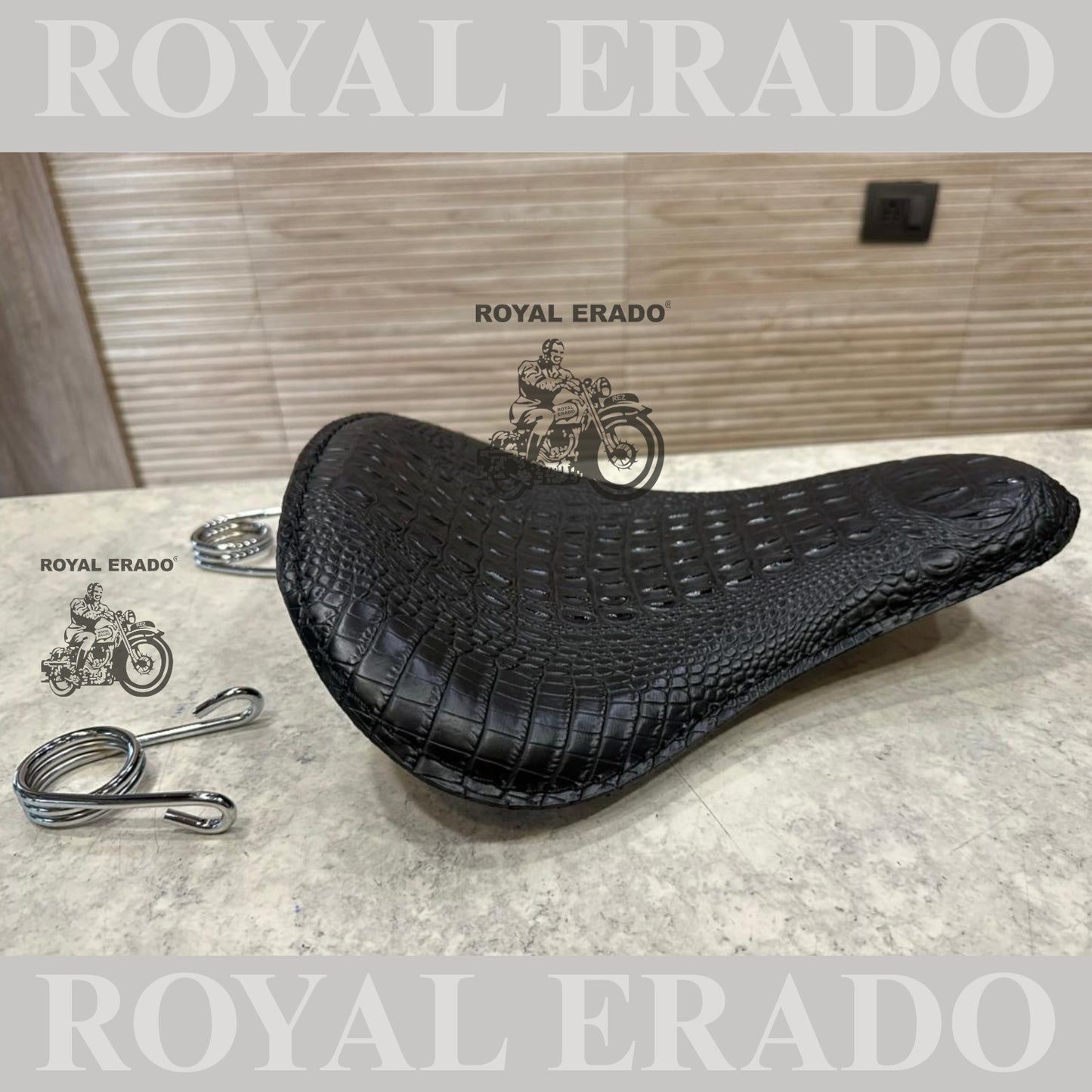 Royal Enfield Classic Electra Standard spring seat in crocodile leather with scissor springs
