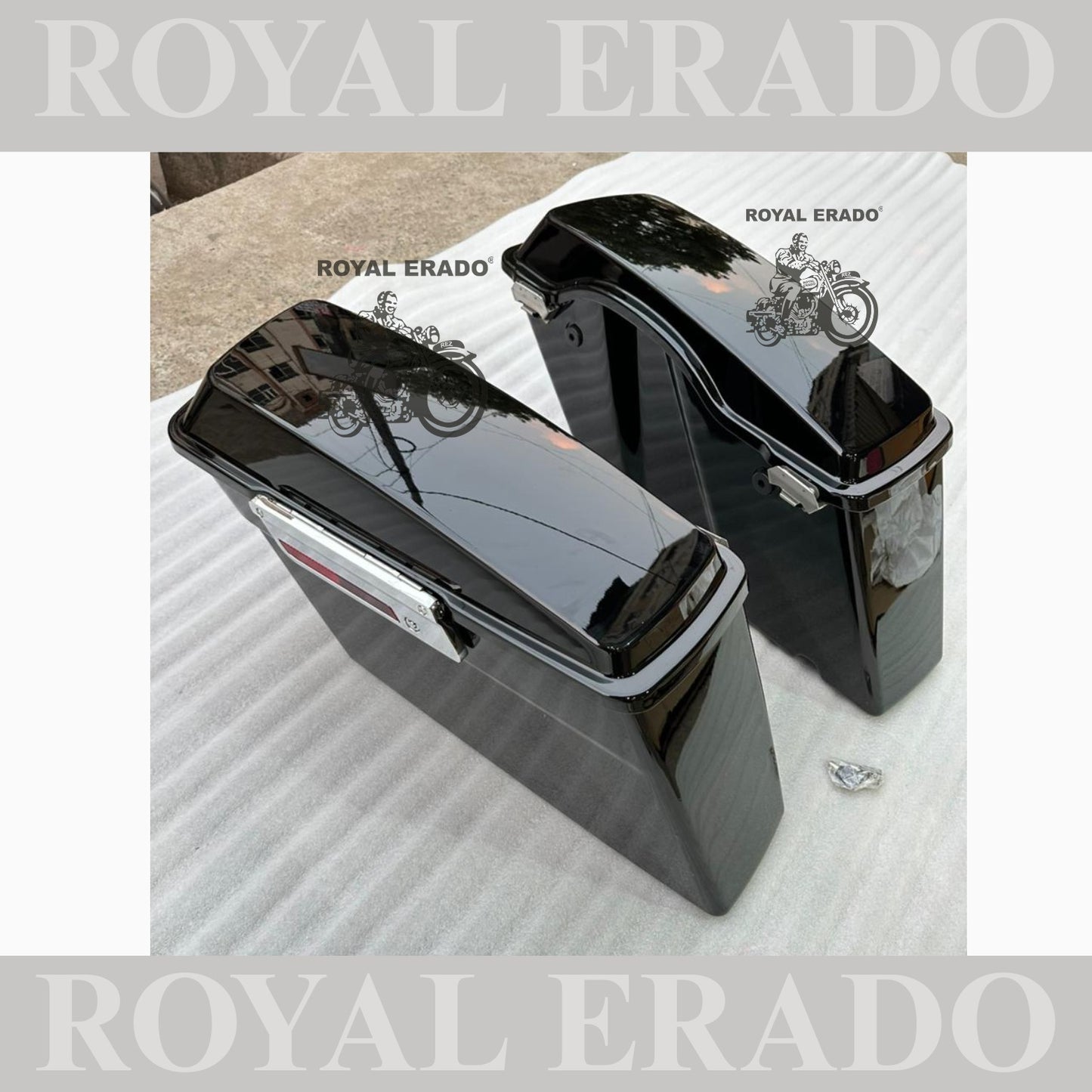 Harley Davidson style side boxes for all bikes Royal Enfield Super Meteor 650 fab bob chief India dark horse and other cruiser bikes