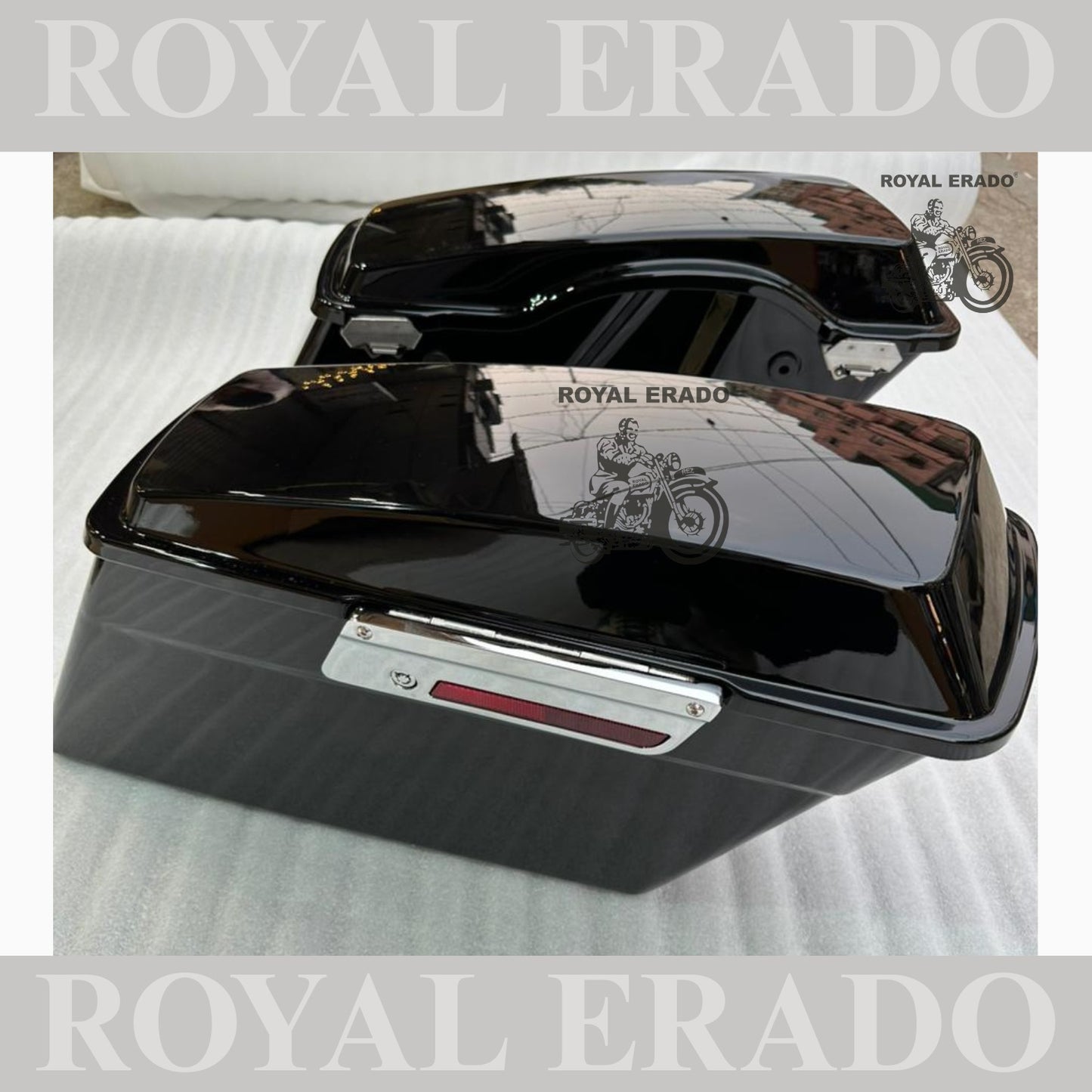 Harley Davidson style side boxes for all bikes Royal Enfield Super Meteor 650 fab bob chief India dark horse and other cruiser bikes