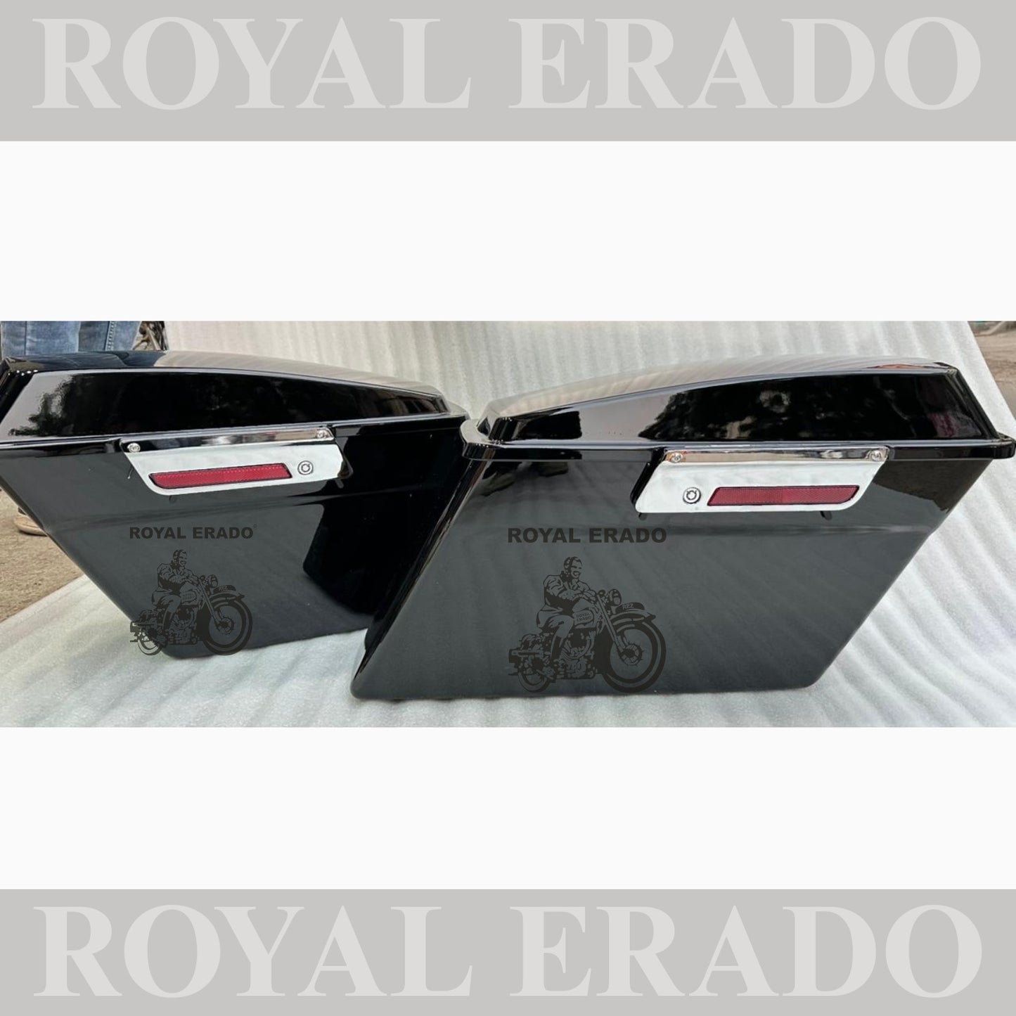 Harley Davidson style side boxes for all bikes Royal Enfield Super Meteor 650 fab bob chief India dark horse and other cruiser bikes