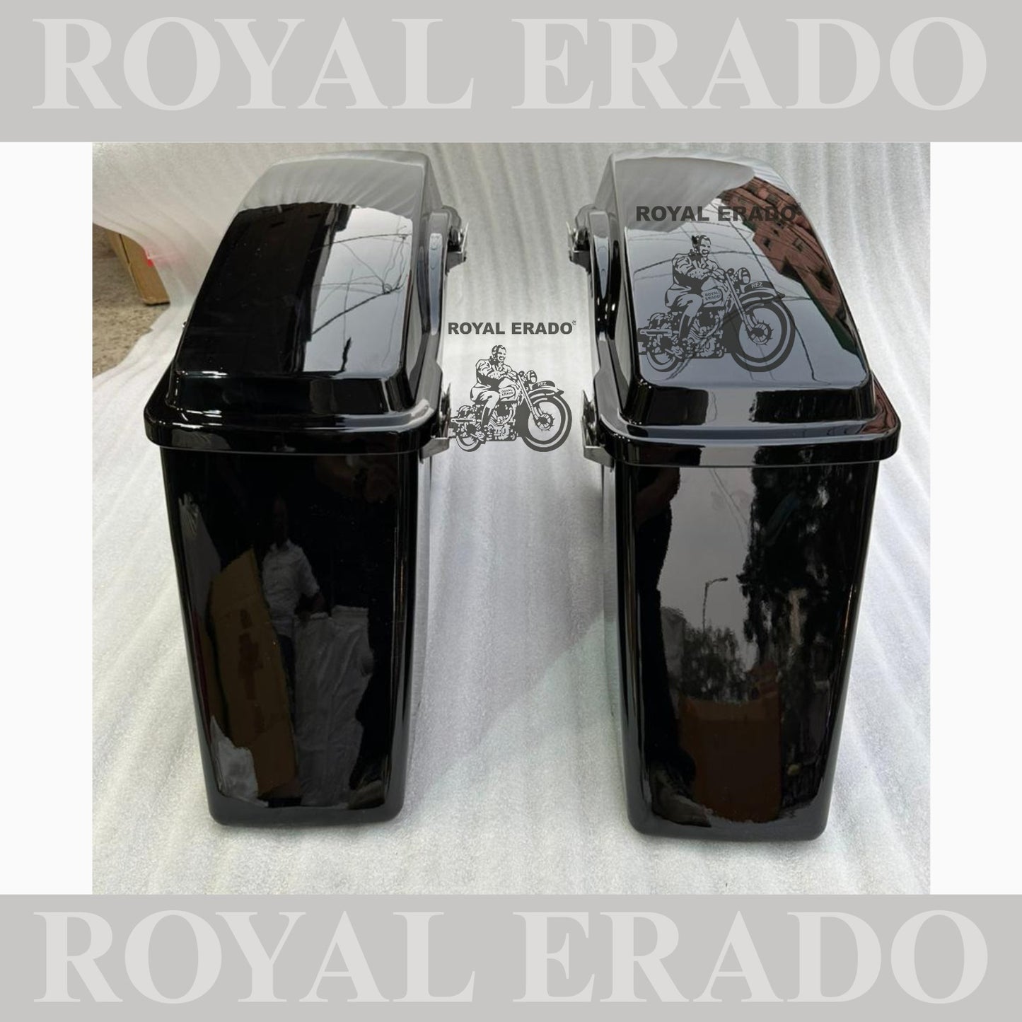Harley Davidson style side boxes for all bikes Royal Enfield Super Meteor 650 fab bob chief India dark horse and other cruiser bikes