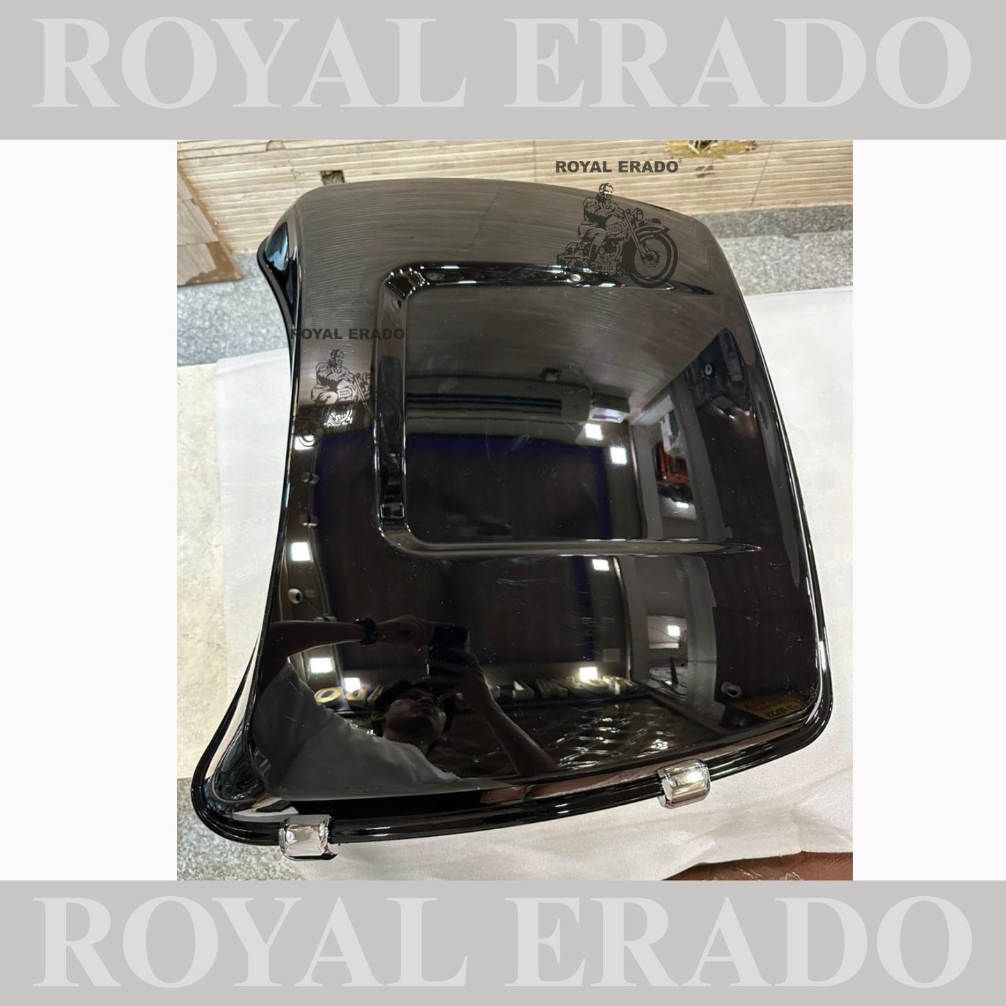 Harley Davidson style top box for all bikes Royal Enfield Super Meteor 650 fab bob and other cruiser bikes
