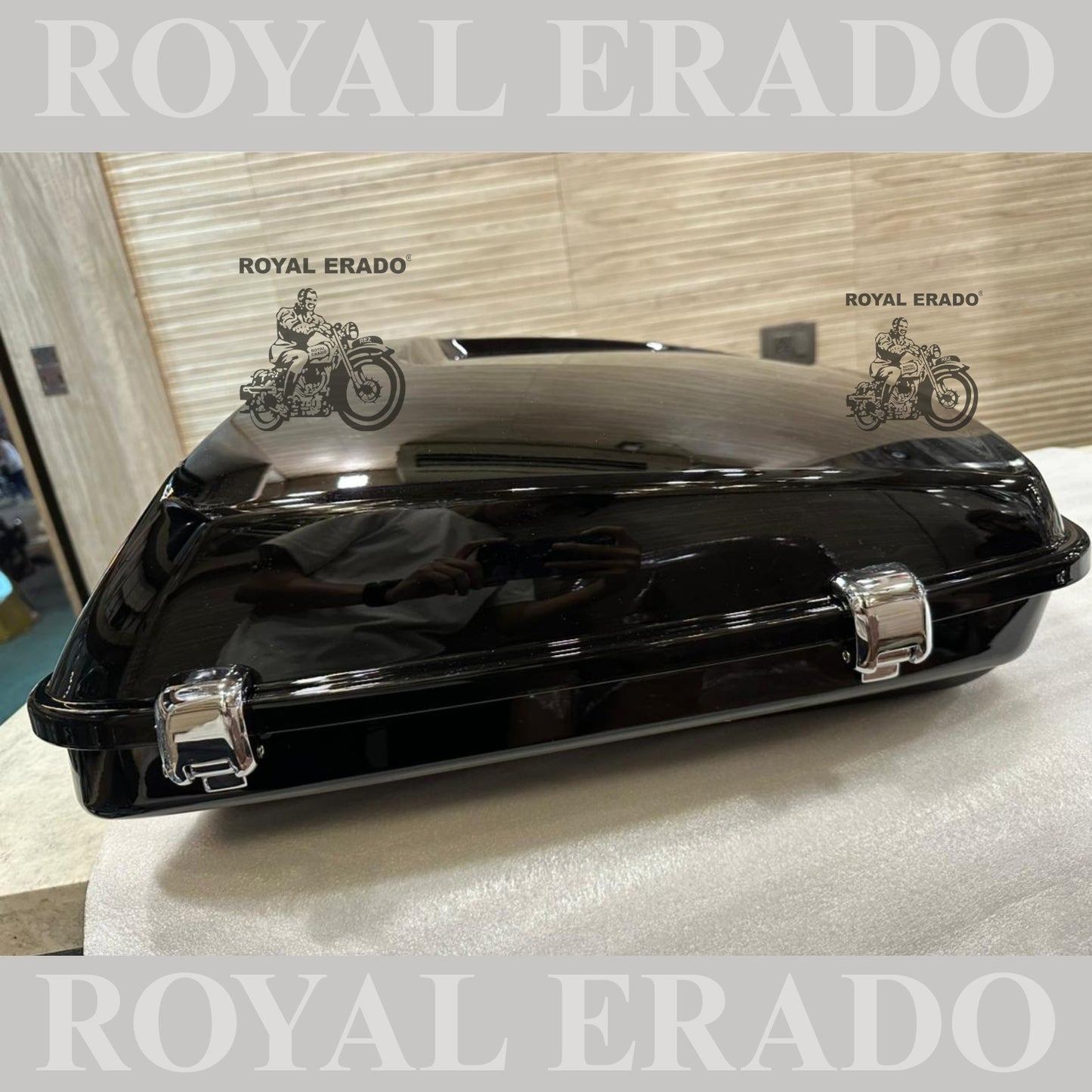 Harley Davidson style top box for all bikes Royal Enfield Super Meteor 650 fab bob and other cruiser bikes