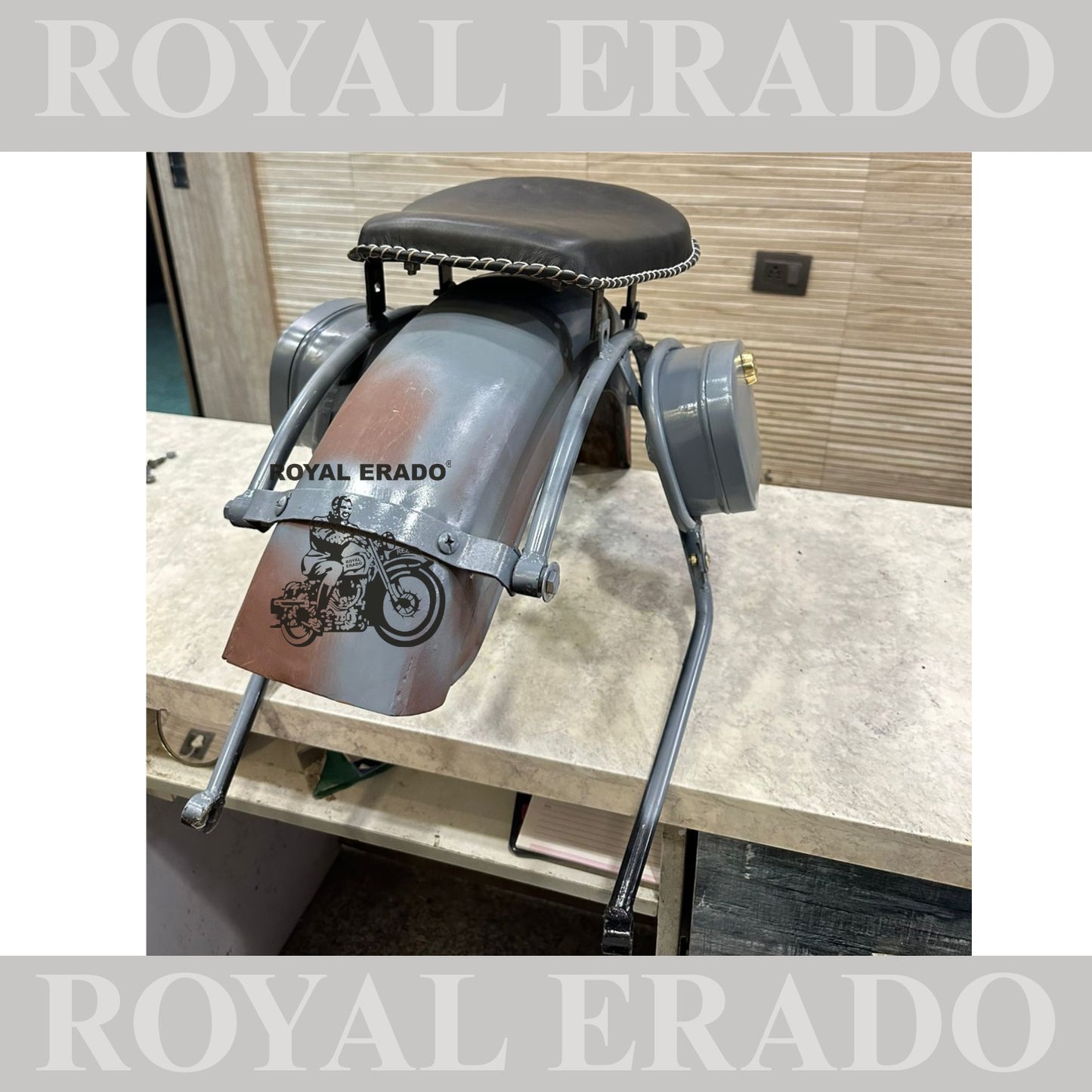 Royal Enfield rear mudguard with rear stays tool boxes and front and rear seat