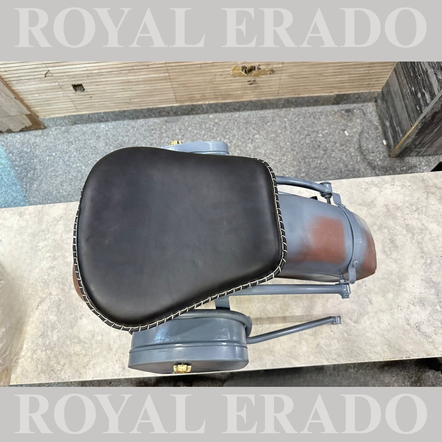 Royal Enfield rear mudguard with rear stays tool boxes and front and rear seat