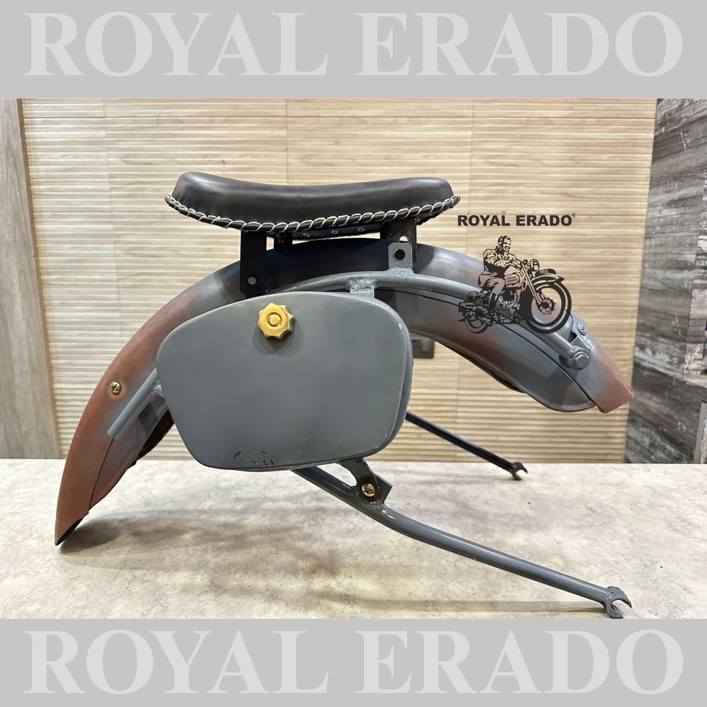 Royal Enfield rear mudguard with rear stays tool boxes and front and rear seat