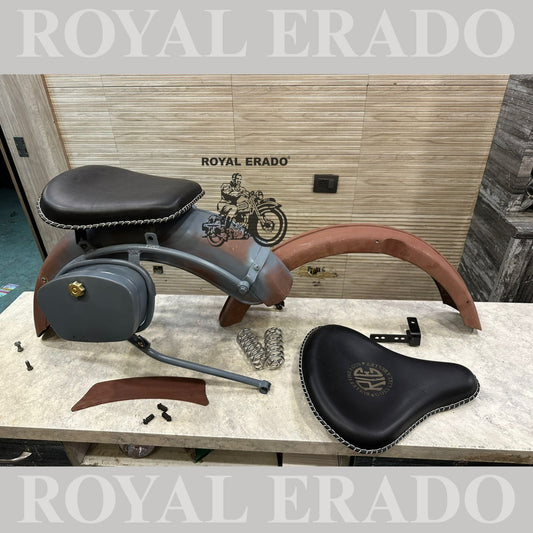 Royal Enfield complete vintage g2 1962 old model kit with g2 mudguards , leather seat and rear stay tool boxes