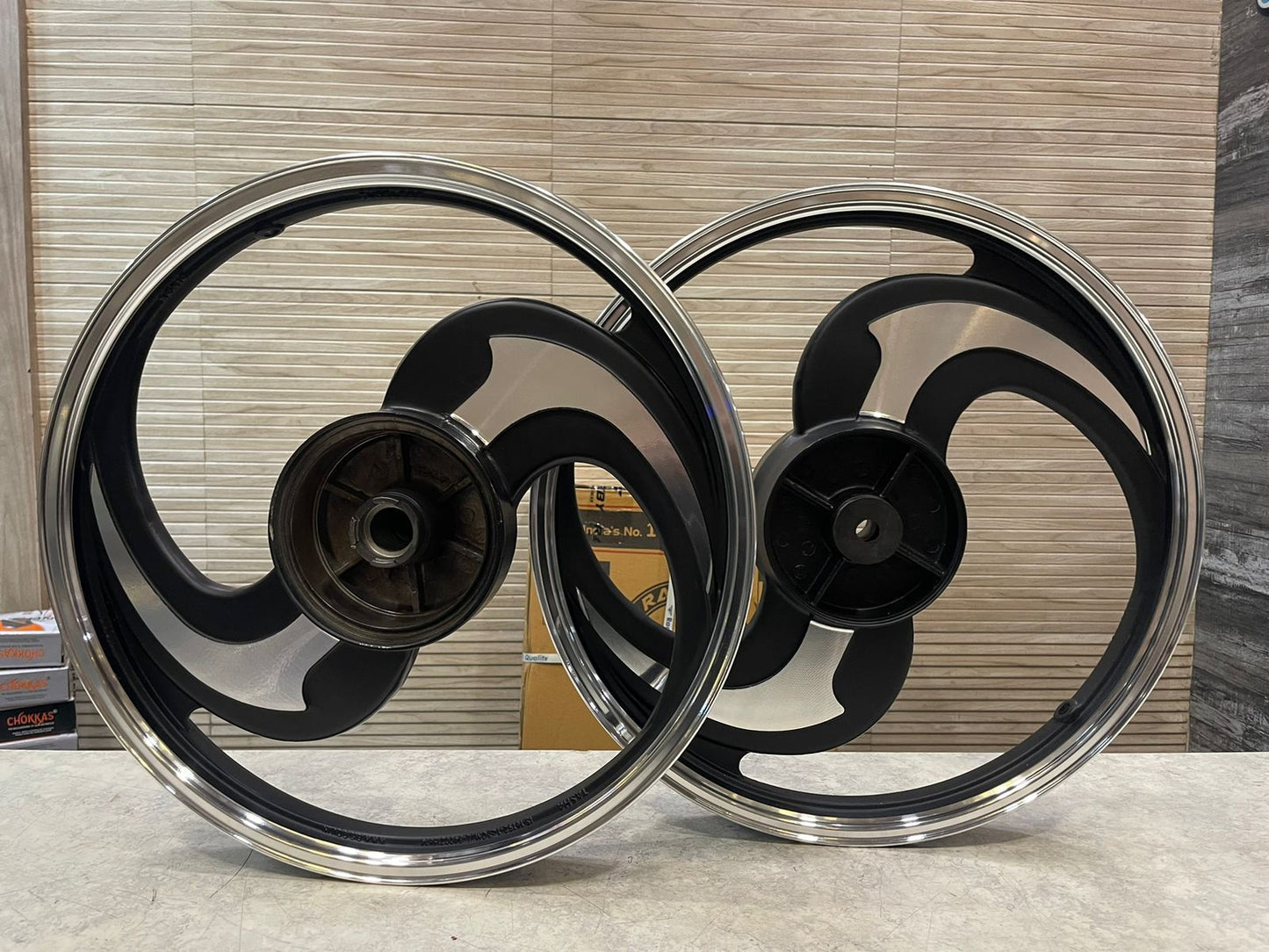 KINGWAY RACEBY 2S 2 Spokes Talwar Black Alloy Wheel Set Small drum brake | For Splendor small drum N SPLENDOR PLUS N SPLENDOR PRO, Passion PRO PLUS.