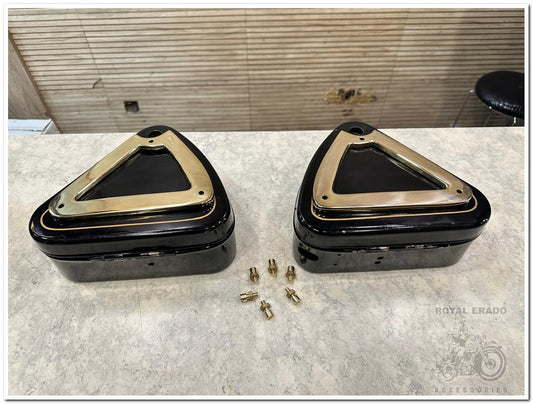 Royal Enfield Brass Solid Tool Box Cover Panels with Brass Bolts for Flat Tool Boxes - Fit to Classic, Electra, and Standard