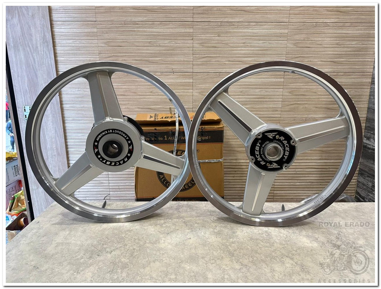 Raceby Kingway Mercedes-Style Silver Diamond Star Alloy Wheels for Royal Enfield Standard (ABS) and Electra