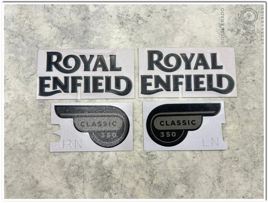 Royal Enfield Classic Gunmetal Grey and Electra Standard Tank and Tool Box Stickers - Black Classic 350 Decals