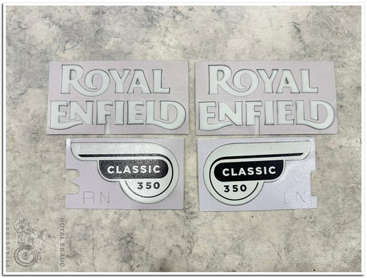 Royal Enfield Classic Electra Standard Tank and Tool Box Stickers - White Classic 350 Decals