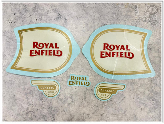 Royal Enfield Classic 350cc BS3/BS4 Tank, Tool Box, and Rear Mudguard Stickers - Golden Classic 350 Decals