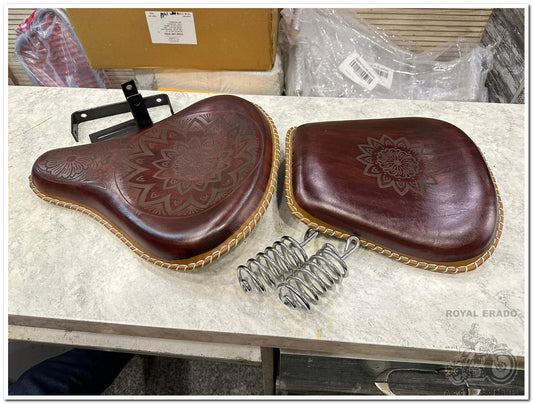 Royal Enfield Vintage G2 1962 Old Model Bullet Classic Electra Standard Kabir Singh Seat with Springs - Brown Carving and Engraving