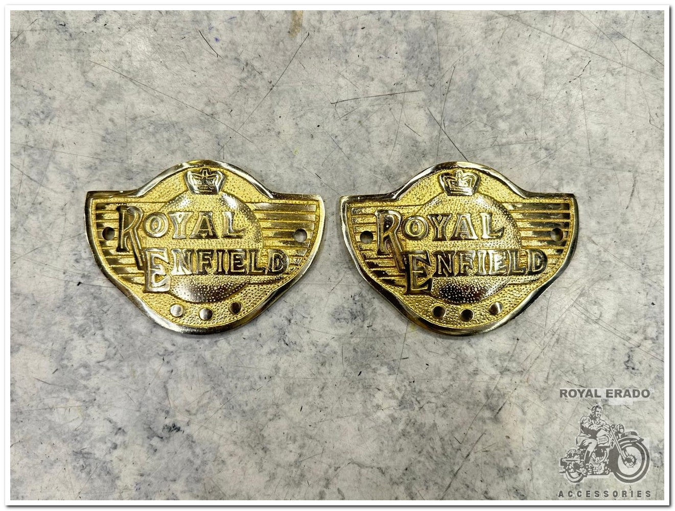 Royal enfield continental gt 650 and classic electra standard brass tank or tool box crown monogram in brass
