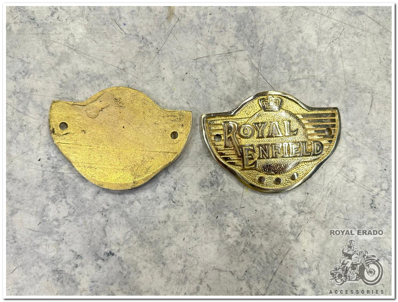 Royal enfield continental gt 650 and classic electra standard brass tank or tool box crown monogram in brass