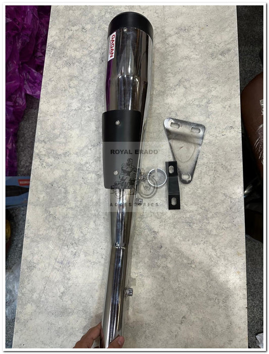 "Royal Enfield Bullet Cobra Upswept Silencer with Chrome Heat Shield - Fits Classic 350, Reborn, Classic Battalion, Standard, Electra, Thunderbird, & G2 (1962) Old Models"