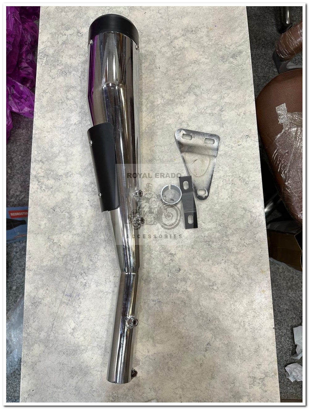 "Royal Enfield Bullet Cobra Upswept Silencer with Chrome Heat Shield - Fits Classic 350, Reborn, Classic Battalion, Standard, Electra, Thunderbird, & G2 (1962) Old Models"